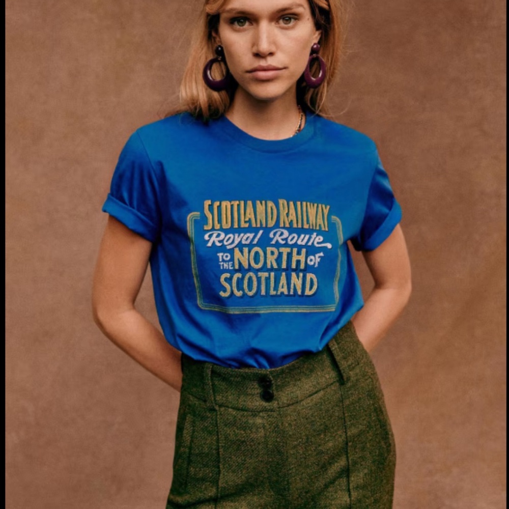 Sezane Scotland Railway T-shirt Bleu / Multico - Size S